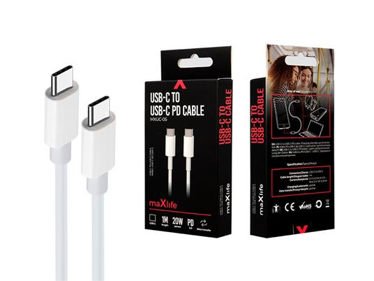 Maxlife kabl  USB-C - USB-C 1,0 m 20W beli