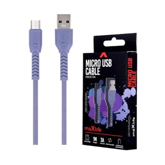 Maxlife kabl USB - micro USB 1,0m 3A MXUC-04, ljubičasti