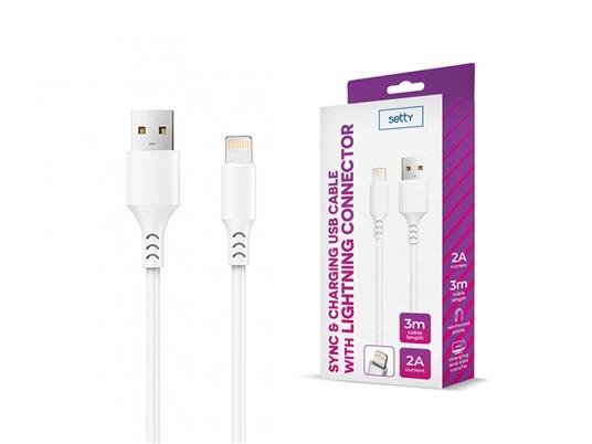 Setty kabl USB - Lightning 3,0m 2A, beli